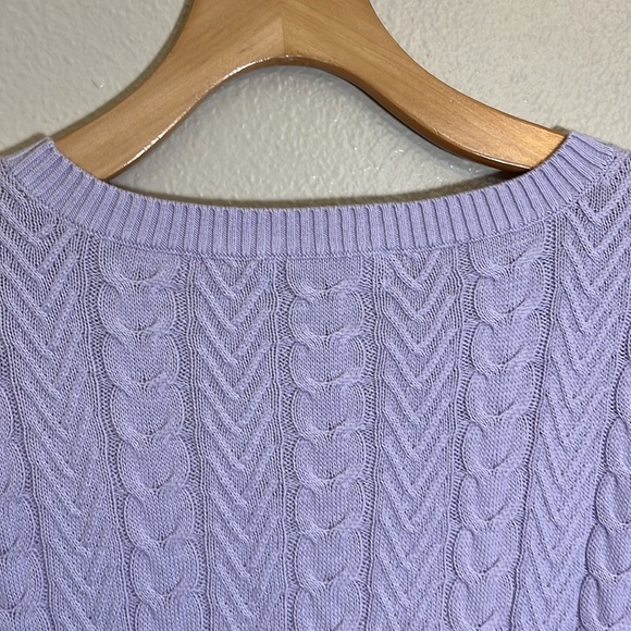 NWT Lands' End Pale Lavender Cotton Cable Knit Crew Neck Sweater - Picture 6 of 9